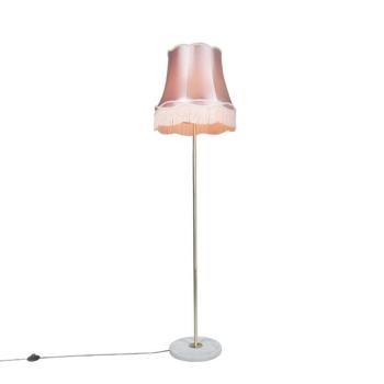 Retro állólámpa sárgarézzel és rózsaszín Granny búrával 45 cm - Kaso kép
