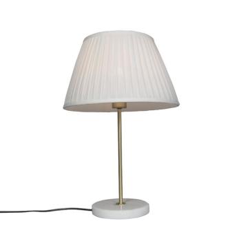 Retro asztali lámpa sárgarézzel és krémszínű pliszé árnyékolóval 35 cm - Kaso kép
