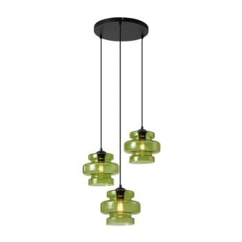 Retro függőlámpa fekete, zöld üveggel, 3-lámpás - Denise kép