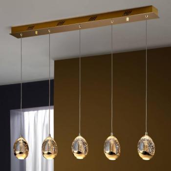 Rocio LED-es függőlámpa, 5 lámpás, fém, üveg, arany kép