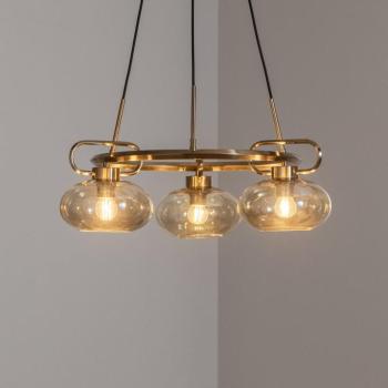 Rolan függőlámpa, sárgaréz színű, Ø 56 cm, 3-lámpás, üveg kép