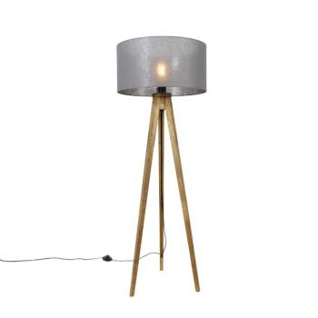 Rusztikus állólámpa vintage fa sötétszürke árnyékolóval 50 cm - Tripod Classic kép