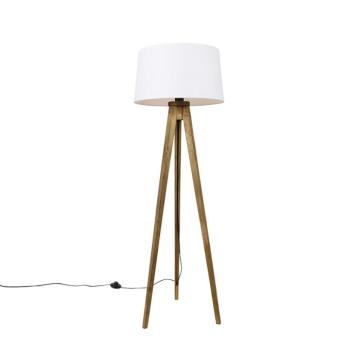 Rusztikus állványos vintage fa lámpa fehér vászon búrával 45 cm - Tripod Classic kép