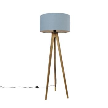 Rusztikus állványos vintage fa lámpa világoskék búrával 50 cm - Tripod Classic kép
