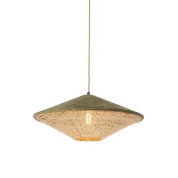 Rusztikus lógólámpa zöld bársony és rattan 60 cm - Frills Can kép