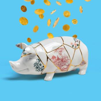 SELETTI malacpersely Kintsugi, fehér / színes, porcelán, arany kép