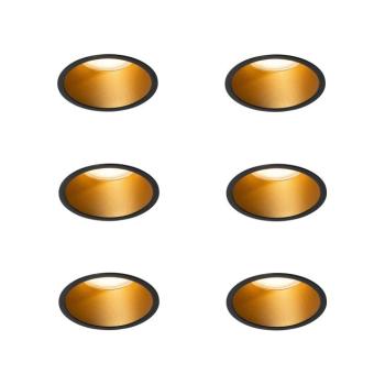 Set van 6 moderne inbouwspots zwart met goud GU10 70mm IP44 - Dept kép