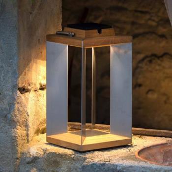 Teckinox LED napelemes lámpa, teak/acél, 36.5cm kép