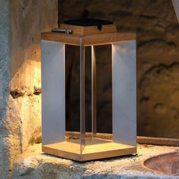 Teckinox LED napelemes lámpa, teak/acél, 45.5cm kép