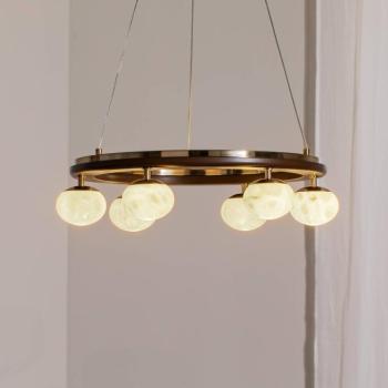 Tolosa függőlámpa, Ø 52 cm, sárgaréz, 6 lámpás, üveg, fa kép