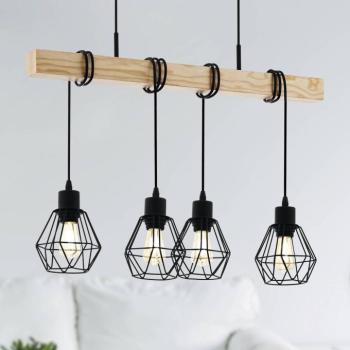 Townshend függőlámpa, 70 cm hosszú, fekete/tölgyfa, 4 lámpás. kép