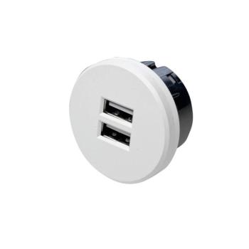 USB kettős aljzat, kerek, fehér kép