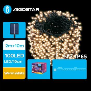  B.V.  LED napelemes karácsonyi fényfüzér 100 LED, 8 funkció, 12m, IP65, meleg  kép