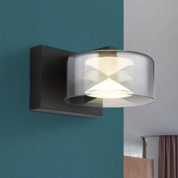 Belinda LED fali világítás, füstszürke, szélessége 15 cm, üveg kép