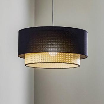 Boho függőlámpa, rattan, textil, fekete/bézs kép