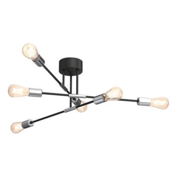  Csillár rúdon FLAME 6xE27/60W/230V fekete/fényes króm  kép