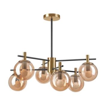  Csillár rúdon LILOU 6xE14/5W/230V arany/fekete/füstös bézs  kép