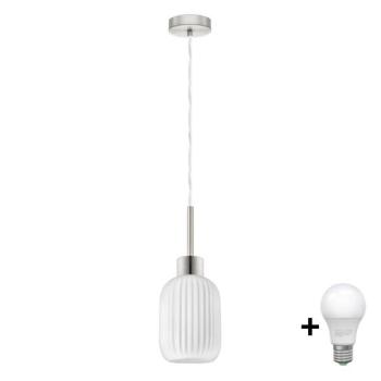 Eglo LED csillár zsinóron HARMA 1xE27/60W/230V, átmérő 14 cm, matt króm/fehér  kép