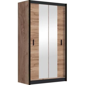 EMS MIRO gardróbszekrény tükörrel 120x215 cm, craft tölgy/fekete  kép
