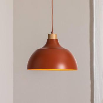 Envostar függesztéklámpa Kaitt, fa részlet, Ø 34 cm, téglavörös kép