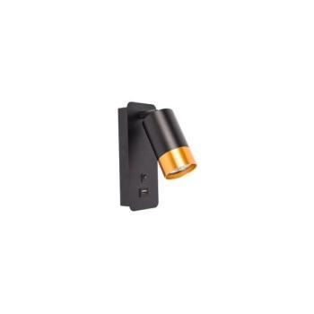 Fali spotlámpa USB töltővel 1xGU10/35W/230V fekete/arany  kép