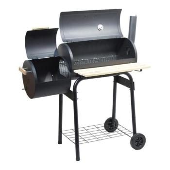  Faszén grill füstölővel fekete/fa  kép