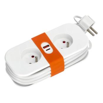  Hosszabbító kábel 2Z + 2xUSB, 1,4 m, fehér  kép
