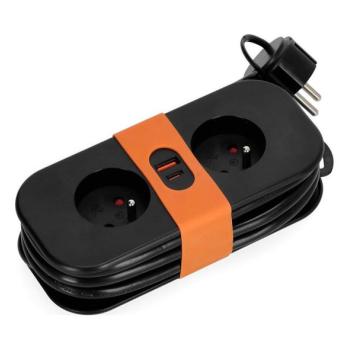  Hosszabbító kábel 2Z + 2xUSB, 1,4 m, fekete  kép