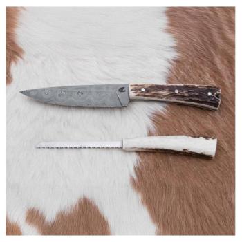 Jiří Čurda Damaszkuszi vadászkés mini fűrésszel 12 cm szarvas agancs  kép