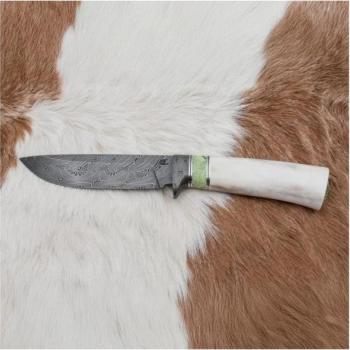 Jiří Čurda Exkluzív damaszkuszi kés 13 cm szerpentinit/rénszarvas agancs  kép