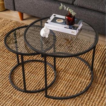  KÉSZLET 2x Kávésasztal TOKYO átm. 42/60 cm fekete  kép
