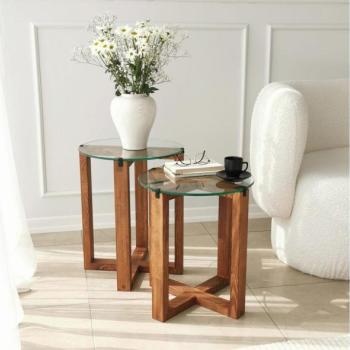  KÉSZLET 2x Kisasztal AMALFI átm. 40 cm barna/átlátszó  kép