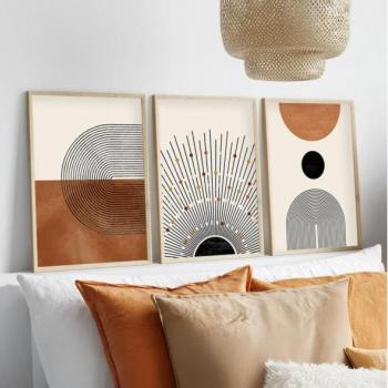  KÉSZLET 3x Kép képkeretben 50x70 cm bézs/barna  kép