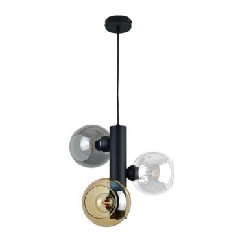Keter Lighting Csillár zsinóron TUBE 3xE27/60W/230V fekete/füstös bézs/átlátszó  kép