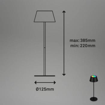 Kiki LED-es újratölthető asztali lámpa, fekete, IP44, 3000 K, RGBW kép