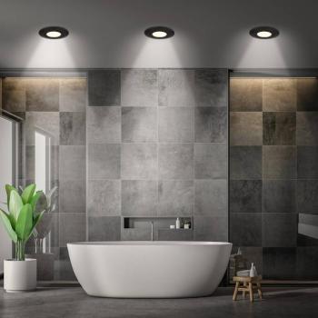 Klira LED-es süllyesztett lámpa, fekete, Ø 9cm, IP44, 3 darabos szett kép