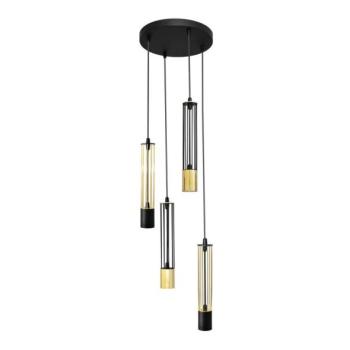  LED Csillár zsinóron BARS 4xGU10/4,8W/230V fekete/arany  kép