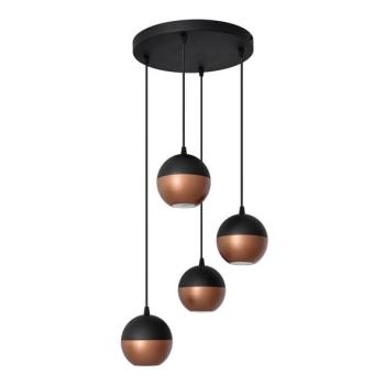  LED Csillár zsinóron MIDWAY 4xGU10/4,8W/230V fekete/réz  kép