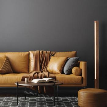 LED-es fa állólámpa Teo, diófa, 120 cm, érintésérzékeny dimmer kép