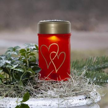 LED-es napelemes földi tüskés lámpa Szíves, piros/arany, 12 cm műanyagból kép