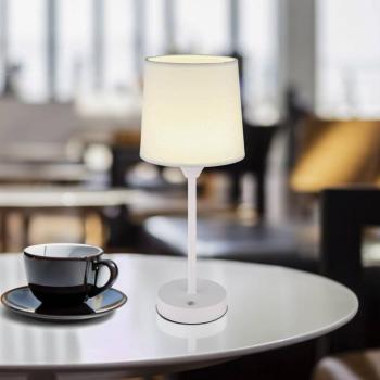 LED-es újratölthető asztali lámpa Lunki, fehér, magasság 35 cm, szövet, CCT kép