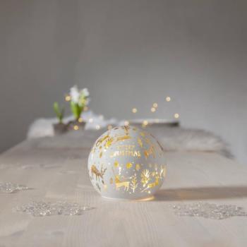 LED gömbfény Merry X-Mas Ø 12cm fehér üveg elemmel működtethető kép