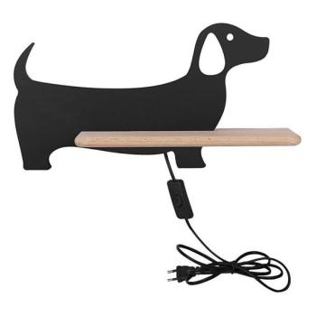  LED gyerekszoba falilámpa polccal DOG LED/5W/230V fekete/fa  kép