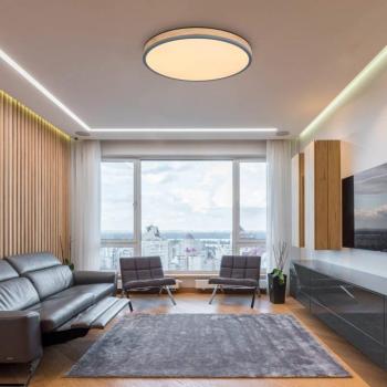 LED mennyezeti lámpa Doro, Ø 60 cm, sötét grafit/fa, fa, CCT, CCT kép