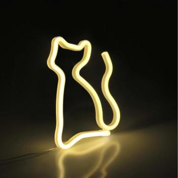  LED Neon fali dekoráció CAT LED/3W/3xAA USB sárga  kép