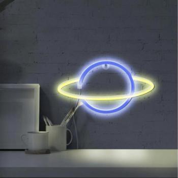  LED Neon fali dekoráció PLANET LED/3W/3xAA USB kék/sárga  kép