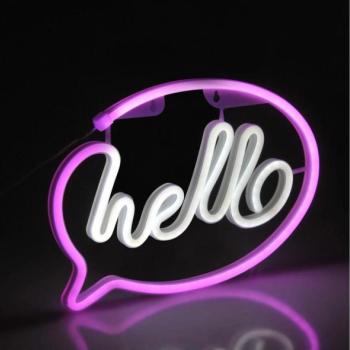  LED Neon falidekoráció HELLO 3W USB, rózsaszín, 3xAA  kép