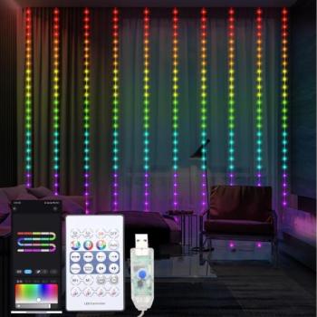  LED RGB Dimmelhető Karácsonyi függöny WIZARD 300xLED/USB 3x3m + távirányítás  kép
