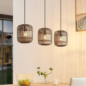 Lindby függőlámpa Canyana, natúr, 3-lámpás, rattan, 105 cm kép
