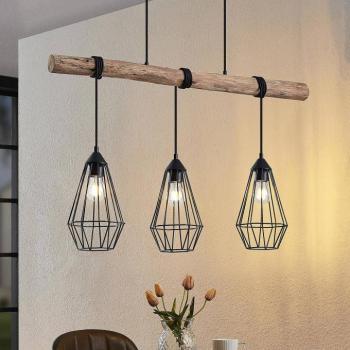 Lindby függőlámpa Eldarion, 90 cm, 3 lámpás, fa, E27 kép